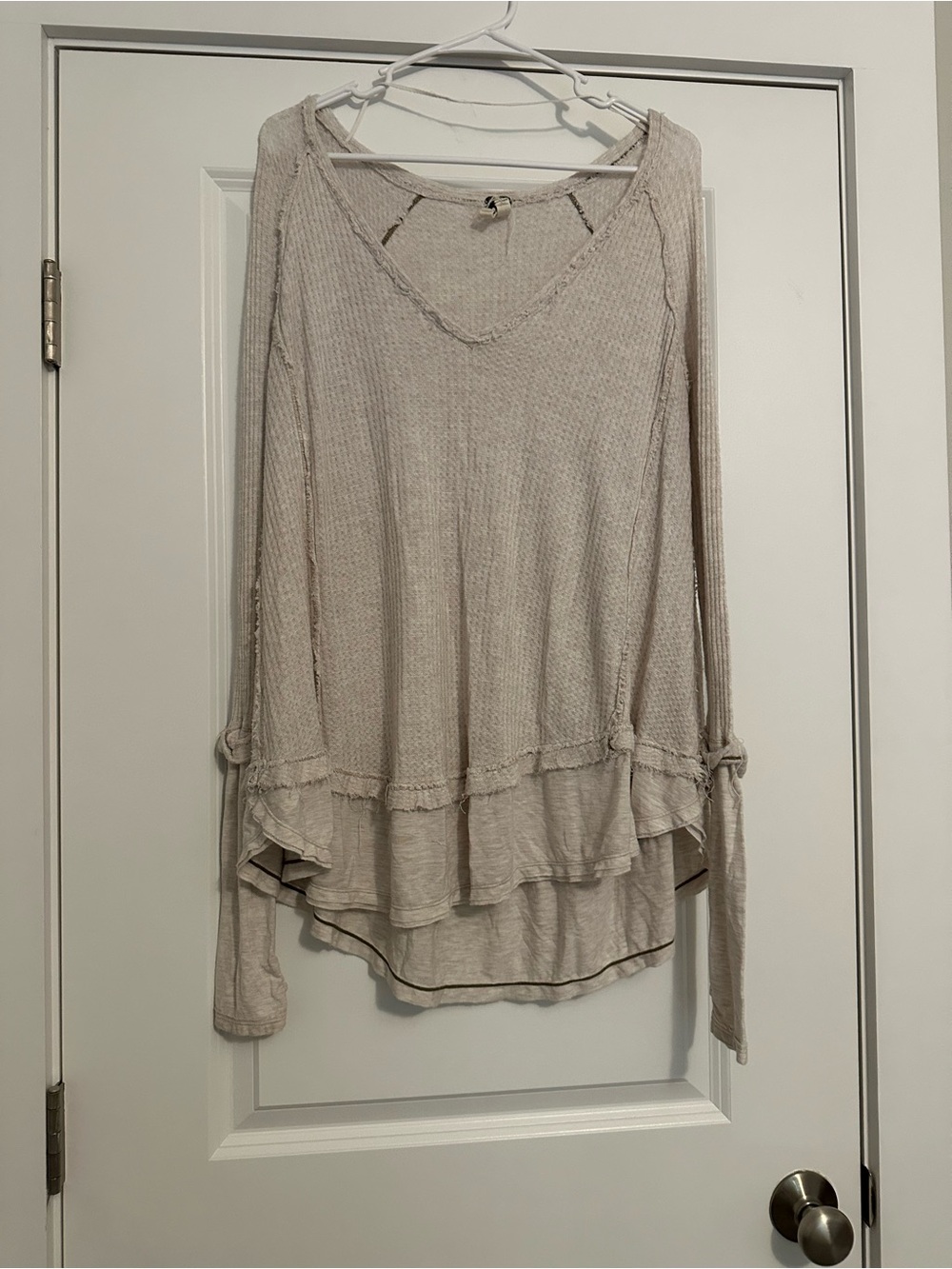 Free People Layered Ruffle-Hem Long Sleeve Top - Light Beige